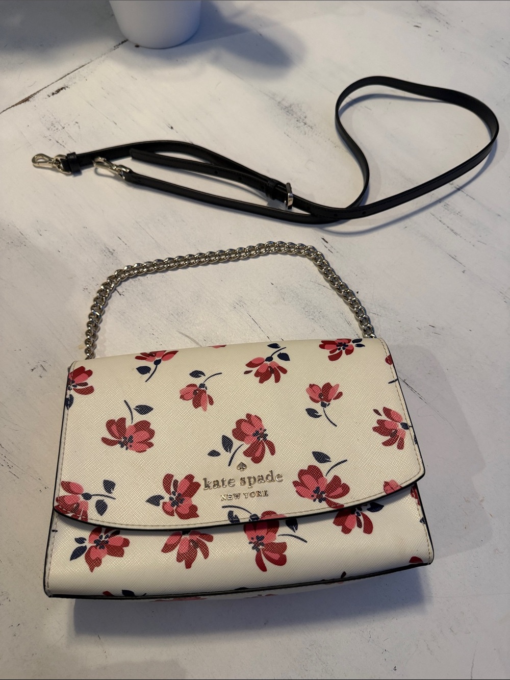 kate spade Cream Floral Crossbody with Gold Chain